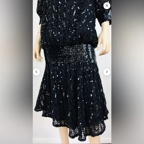 Vintage 1980s SEQUIN Slouchy Fit SEQUIN Drop Waist On/Off Shoulder Party… - Picture 4 of 9